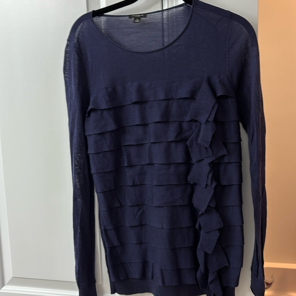 Ann Taylor Navy Blue Lightweight Sweater with ruffle details 🎀